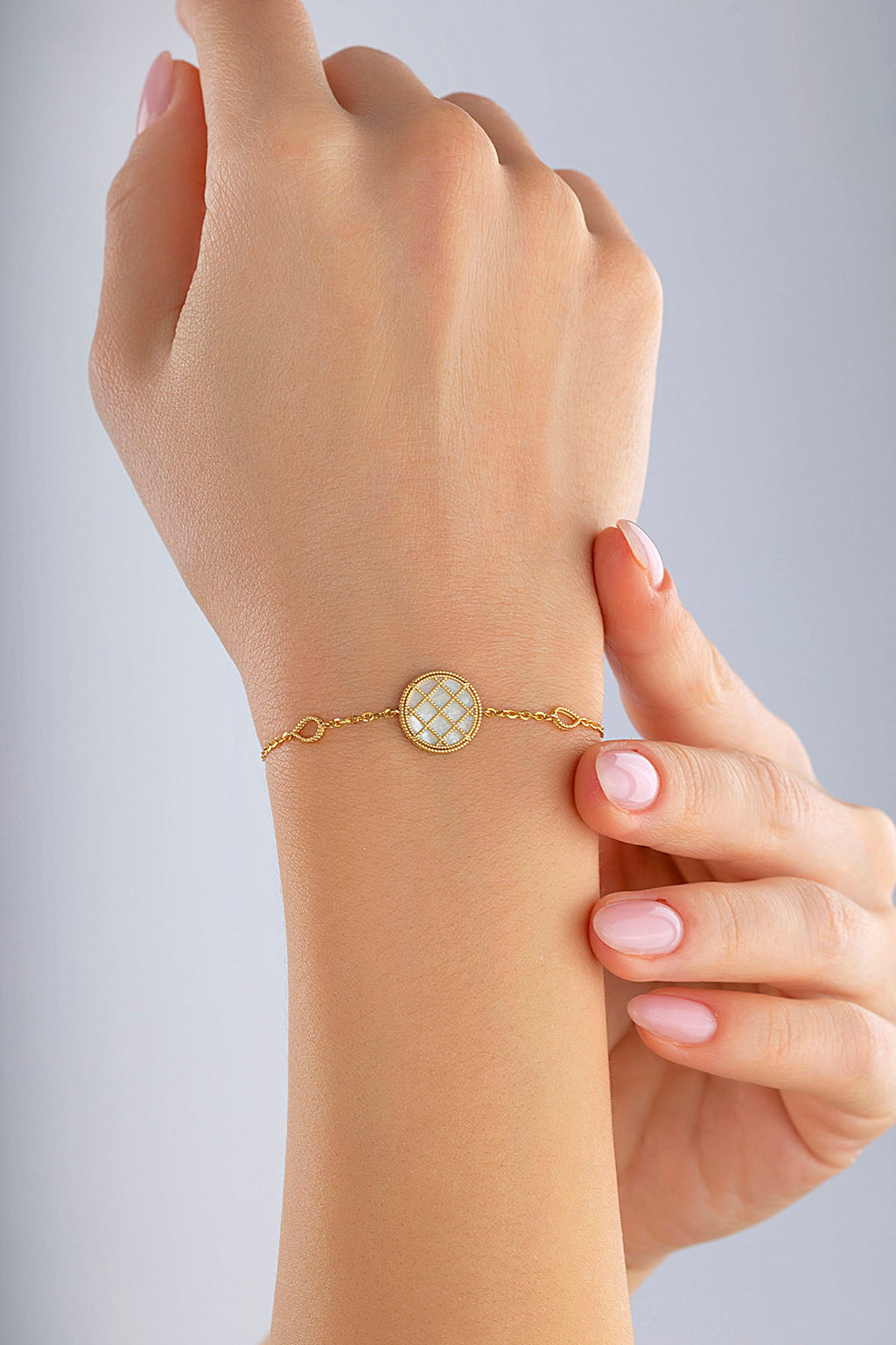 Reversible Pink White Mother-of-Pearl Gold Bracelet