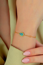 Reversible Blue White Mother-of-Pearl Pear Gold Bracelet