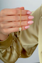 Reversible Blue White Mother-of-Pearl Pear Gold Bracelet