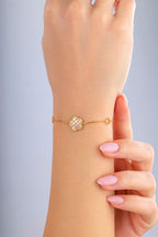 Reversible Pink White Mother-of-Pearl Floral Gold Bracelet